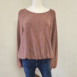 Arula Rose Gold Glitter Shimmer Top Blouse Size 3X C Bubble Sleeve Slouchy NWT